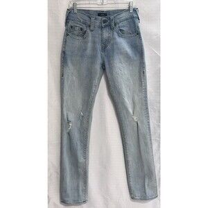 True Religion Relaxed Ricky Straight Jeans Womens 29 Light Blue Y2K Distressed